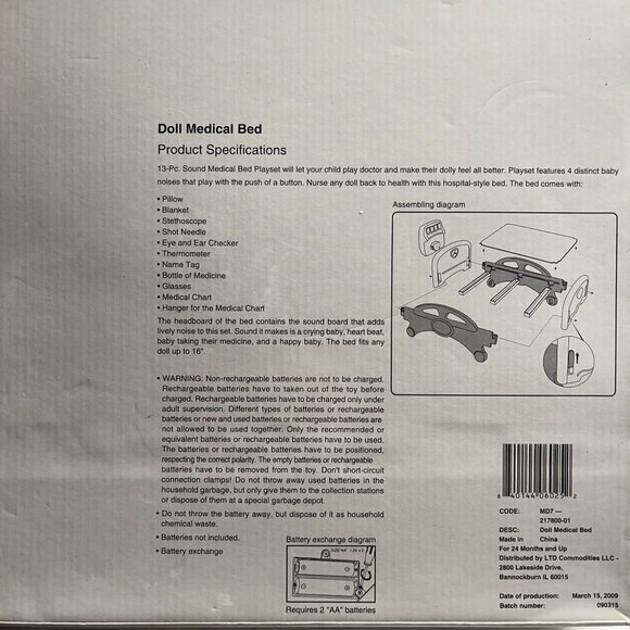 NEW 13-Piece 16-Inch Doll Medical/Hospital Bed (w Sounds/Call Button, Supplies) - Picture 8 of 10